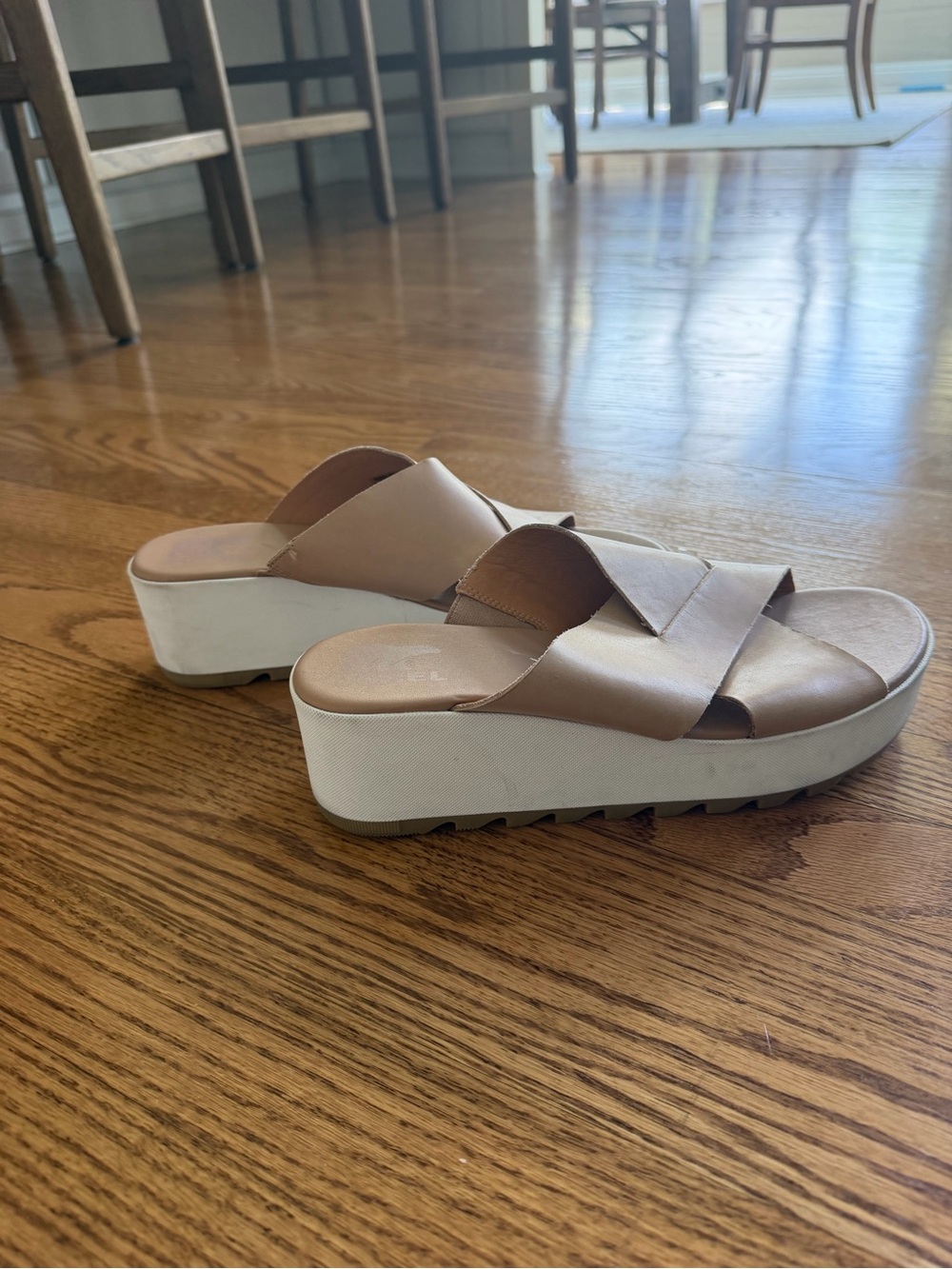 Sorel Tan Platform Cross-Band Slide Mules